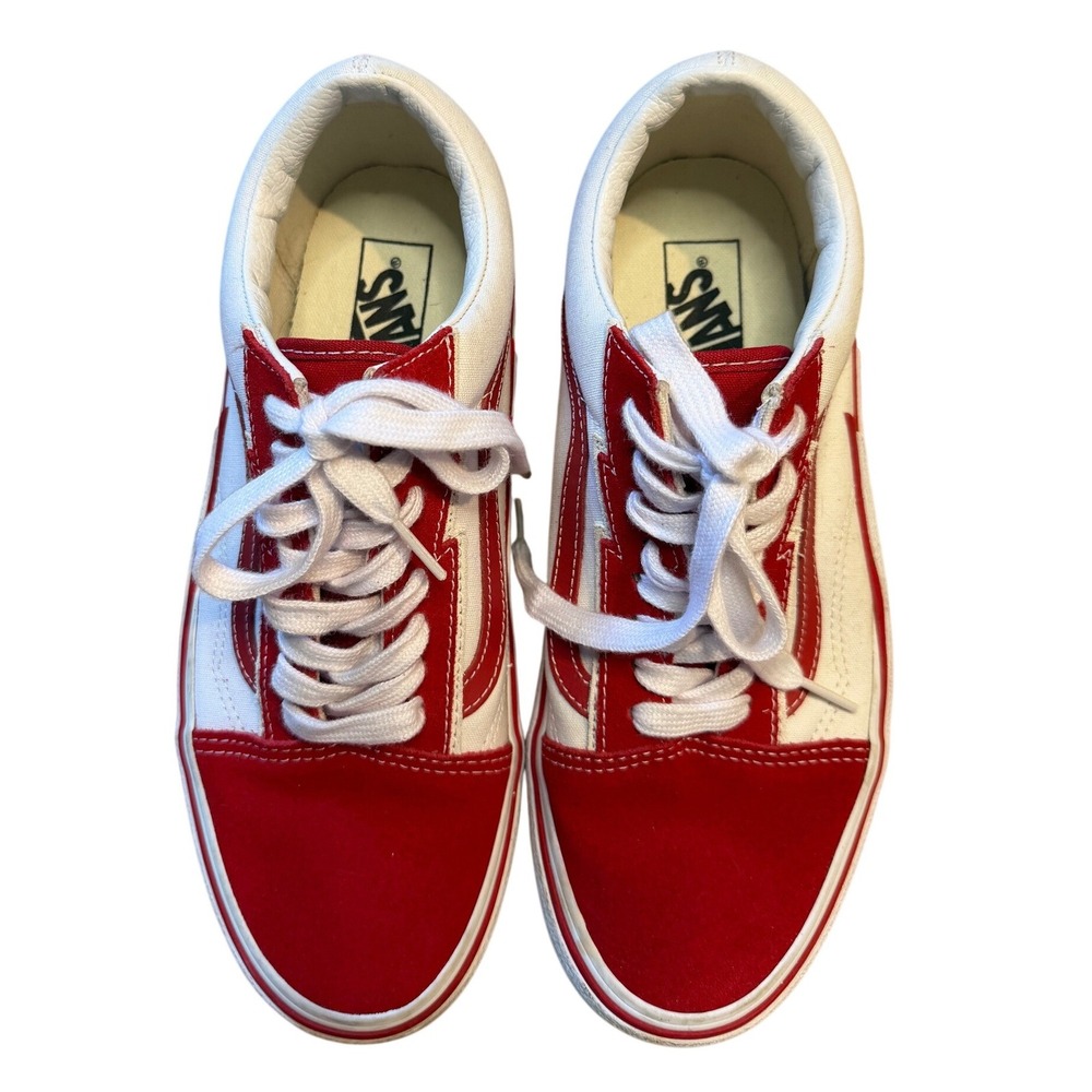 Vans Old Skool Bolt‎ Red White Skate Shoes Mens 9 Womens 10.5 Low Top Sneakers